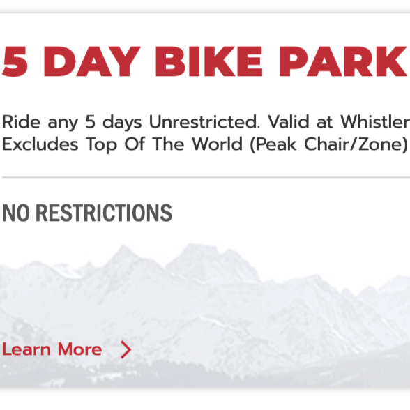 Whistler Bike Park Pass - 5 DAY